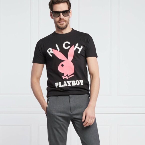 John Richmond x Playboy Logo Print T-Shirt in Black - Picture 3 of 11